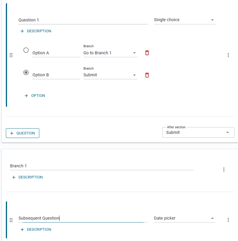 Branching in Singe Choice Questions