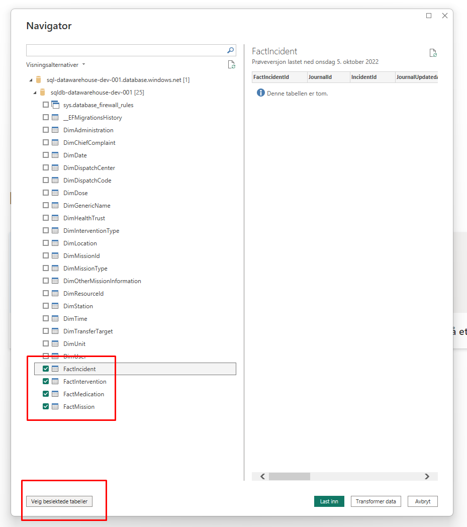 PowerBI Table Selection