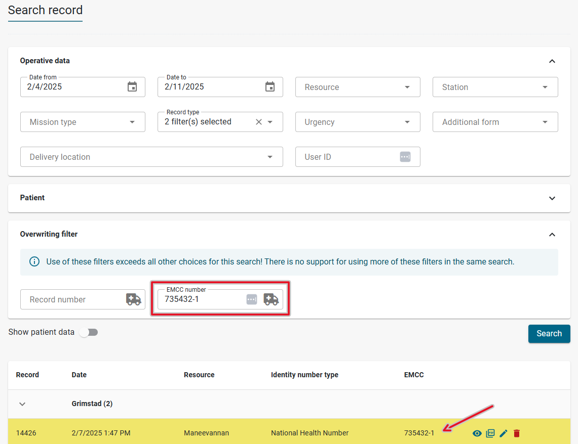 Full Incident Number in Search Record Page