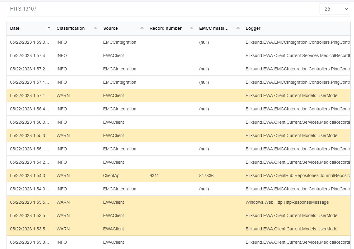 Technical Log Search Results