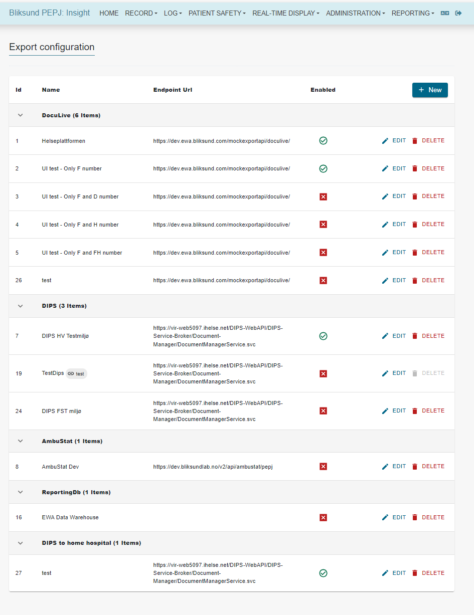 Export configuration