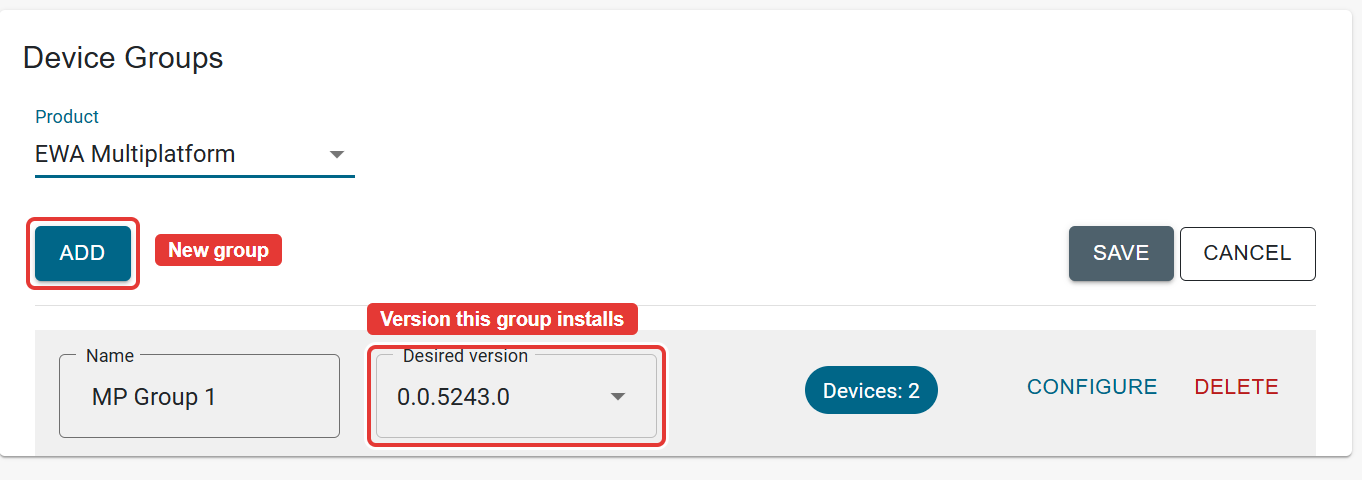 Creating a device group with a desired version