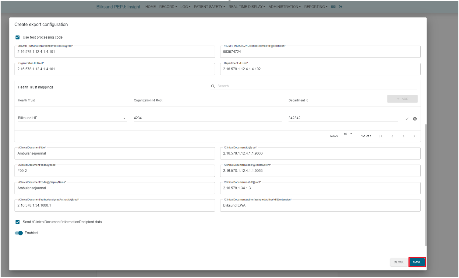 Save configuration