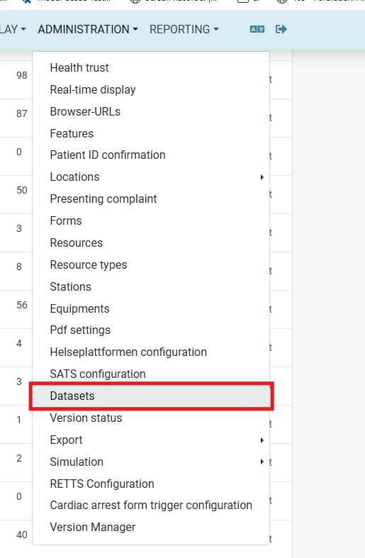 Datasets menu item in Insight Administration