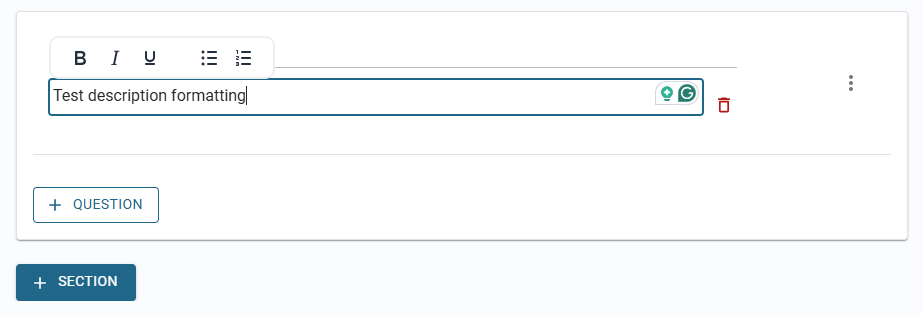 Text formatting options in Forms section description