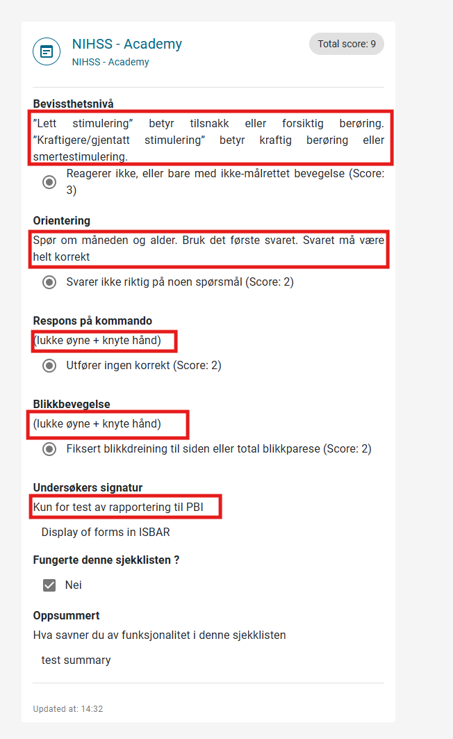 Question description displayed in LiveView ISBAR