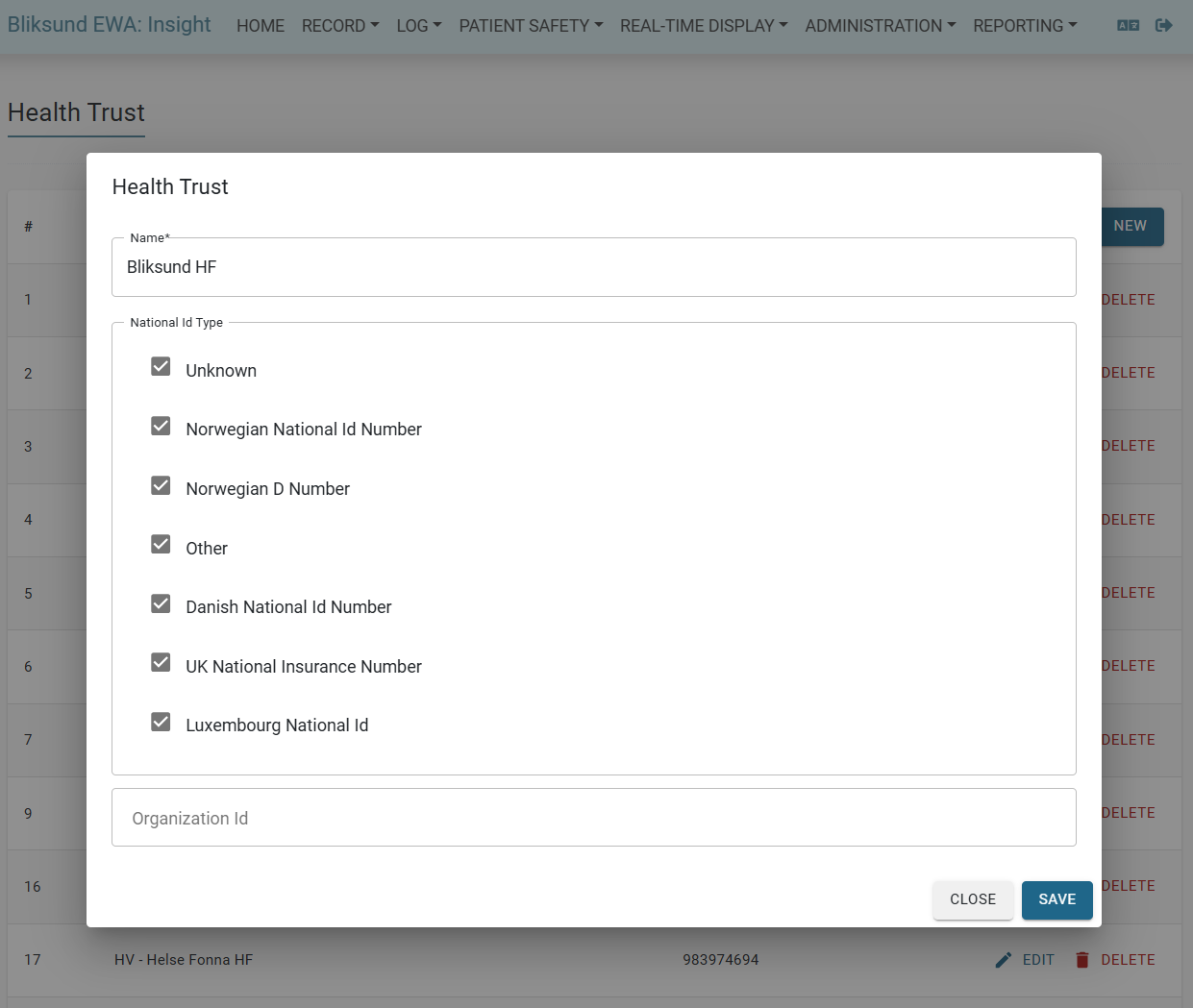 Health Trust national ID type configuration